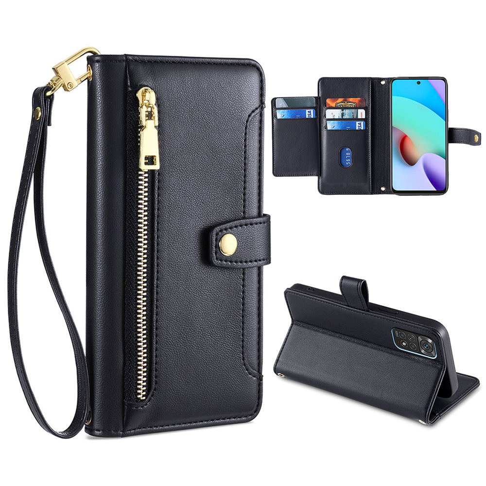 For Xiaomi Redmi Note 11 4G (Qualcomm) Note 11S 4G PU Leather Foldable Stand Case Zipper Pocket Card Slots Flip Phone Cover with Wrist Strap and Shoulder Strap For Xiaomi Redmi Note 11 4G (Qualcomm) Note 11S 4G PU Leather Foldable Stand Case Zipper Pocket Card Slots Flip Phone Cover with Wrist Strap and Shoulder Strap